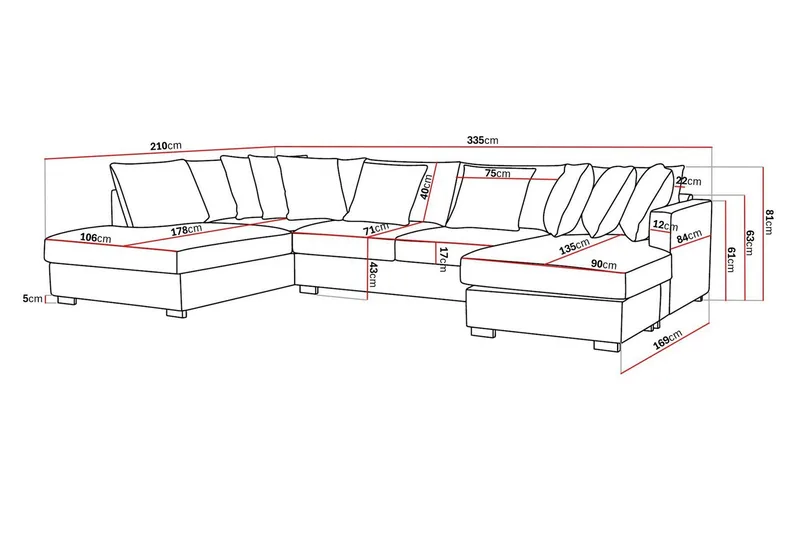Rossita 5-sits Vänstervänd U-formad Djup Soffa med Divan och Schäslong i Chenille - Beige - Möbler - Soffa - U-soffa