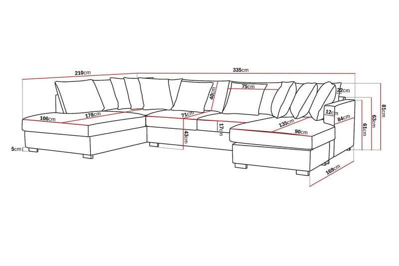 Rossita 5-sits Vänstervänd U-formad Djup Soffa med Divan och Schäslong i Chenille - Grå / Brun - Möbler - Soffa - U-soffa
