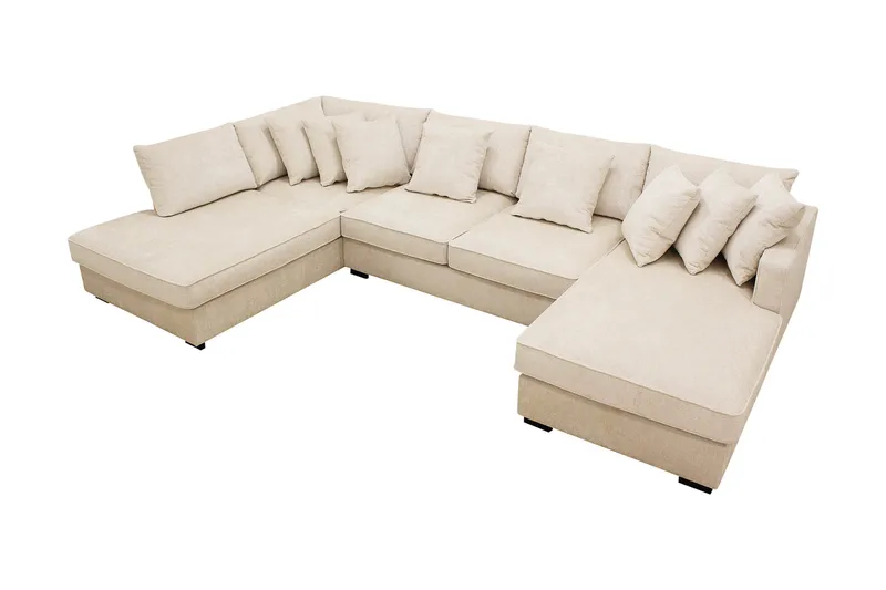 Rossita 5-sits Vänstervänd U-formad Djup Soffa med Divan och Schäslong i Chenille - Trenza 06, Beige Chenille - Möbler - Soffa - U-soffa