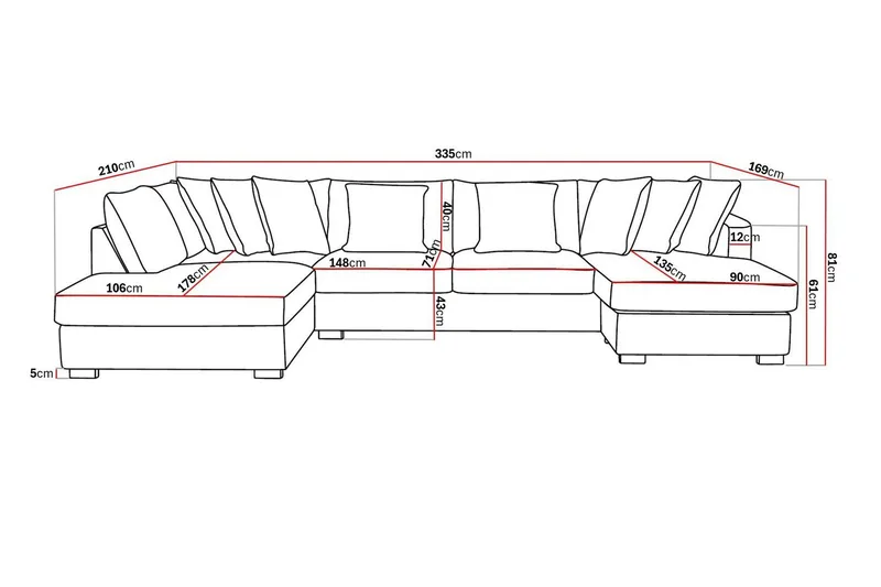 Rossita 5-sits Vänstervänd U-formad Djup Soffa med Divan och Schäslong i Sammet - Beige - Möbler - Soffa - U-soffa