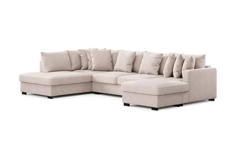 Rossita 5-sits Vänstervänd U-formad Djup Soffa med Divan och Schäslong i Sammet - Beige - Möbler - Soffa - U-soffa