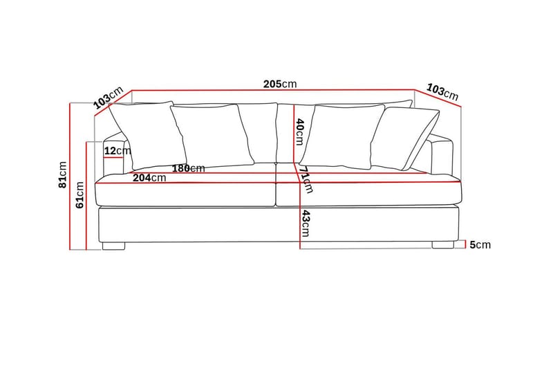 Rossita Djup 3-sits soffa i chenille - Ljus Grå - Möbler - Soffa - 3 sits soffa