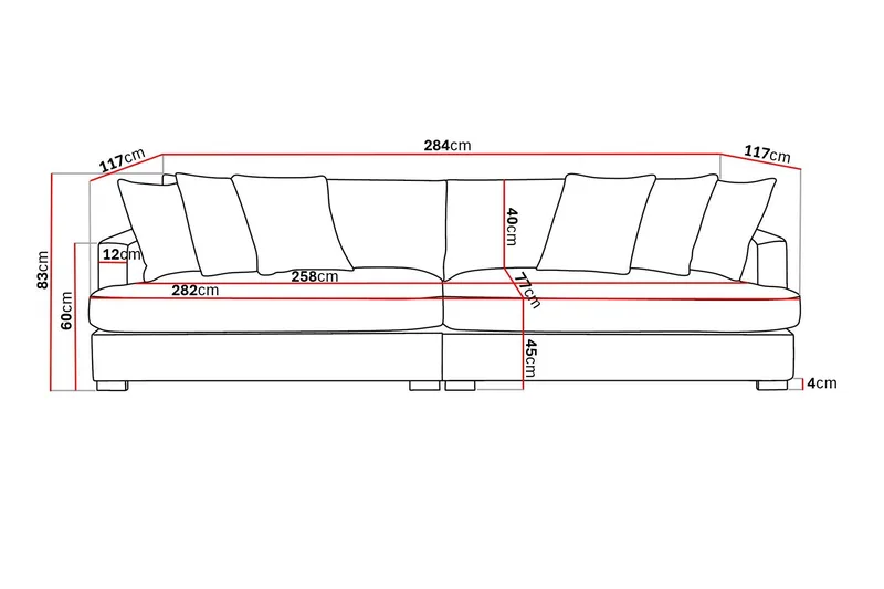 Rossita Lyx 4-sits Extra djup Soffa i Chenille - Trenza 01, Svart Chenille - Möbler - Soffa - 4 sits soffa