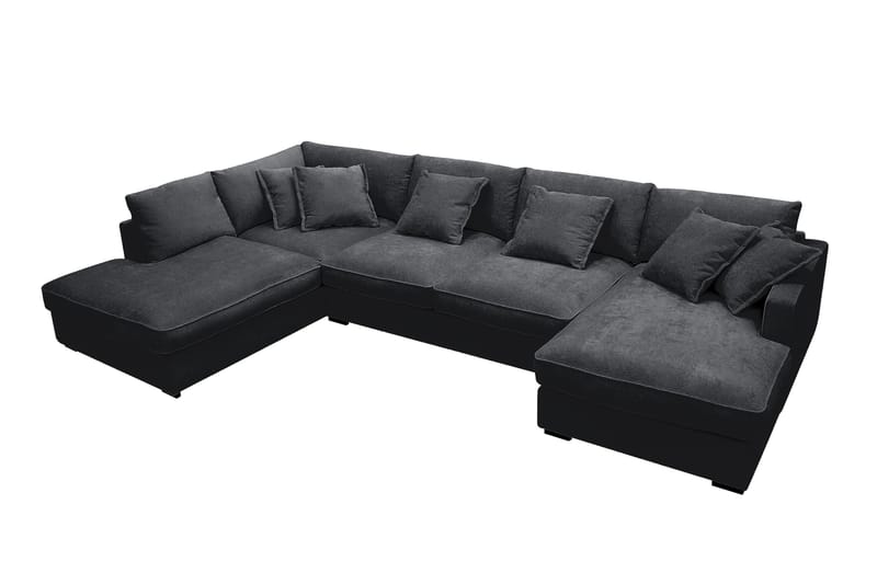 Rossita Lyx 5-sits Högervänd U-formad Extra djup Soffa med Divan och Schäslong i Chenille - Svart - Möbler - Soffa - U-soffa