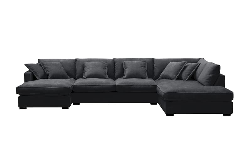 Rossita Lyx 5-sits Högervänd U-formad Extra djup Soffa med Divan och Schäslong i Chenille, Trenza 01, Svart Chenille