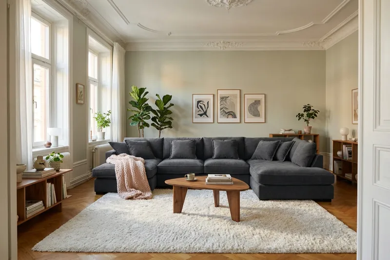 Rossita Lyx 5-sits Högervänd U-formad Extra djup Soffa med Divan och Schäslong i Chenille - Trenza 01, Svart Chenille - Möbler - Soffa - U-soffa
