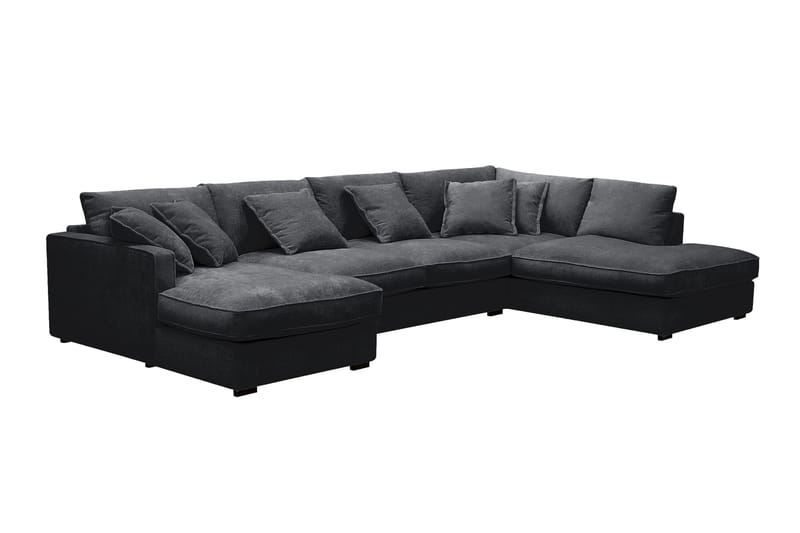 Rossita Lyx 5-sits Högervänd U-formad Extra djup Soffa med Divan och Schäslong i Chenille - Trenza 01, Svart Chenille - Möbler - Soffa - U-soffa
