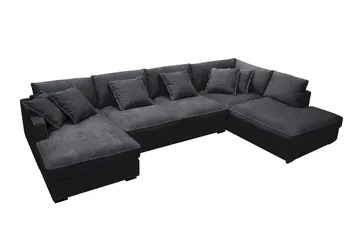 Rossita Lyx 5-sits Högervänd U-formad Extra djup Soffa med Divan och Schäslong i Chenille - Trenza 01, Svart Chenille - Möbler - Soffa - U-soffa