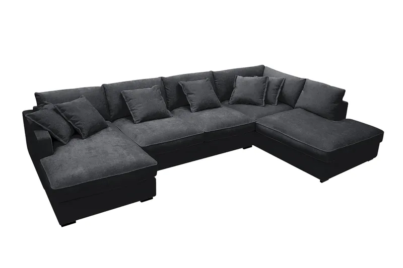 Rossita Lyx 5-sits Högervänd U-formad Extra djup Soffa med Divan och Schäslong i Chenille - Trenza 01, Svart Chenille - Möbler - Soffa - U-soffa