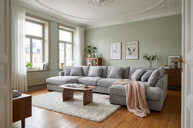 Rossita Lyx 5-sits Högervänd U-formad Extra djup Soffa med Divan och Schäslong i Chenille - Trenza 03, Grå Chenille - Möbler - Soffa - U-soffa