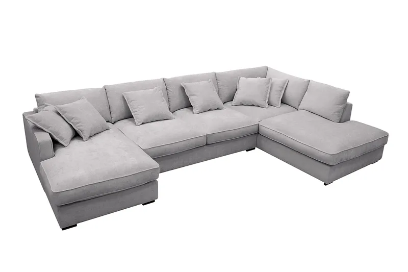 Rossita Lyx 5-sits Högervänd U-formad Extra djup Soffa med Divan och Schäslong i Chenille - Trenza 03, Grå Chenille - Möbler - Soffa - U-soffa