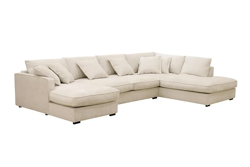 Rossita Lyx 5-sits Högervänd U-formad Extra djup Soffa med Divan och Schäslong i Chenille - Trenza 06, Beige Chenille - Möbler - Soffa - U-soffa