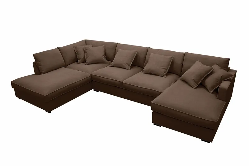 Rossita Lyx 5-sits Högervänd U-formad Extra djup Soffa med Divan och Schäslong i Manchester - Mörkbrun - Möbler - Soffa - U-soffa