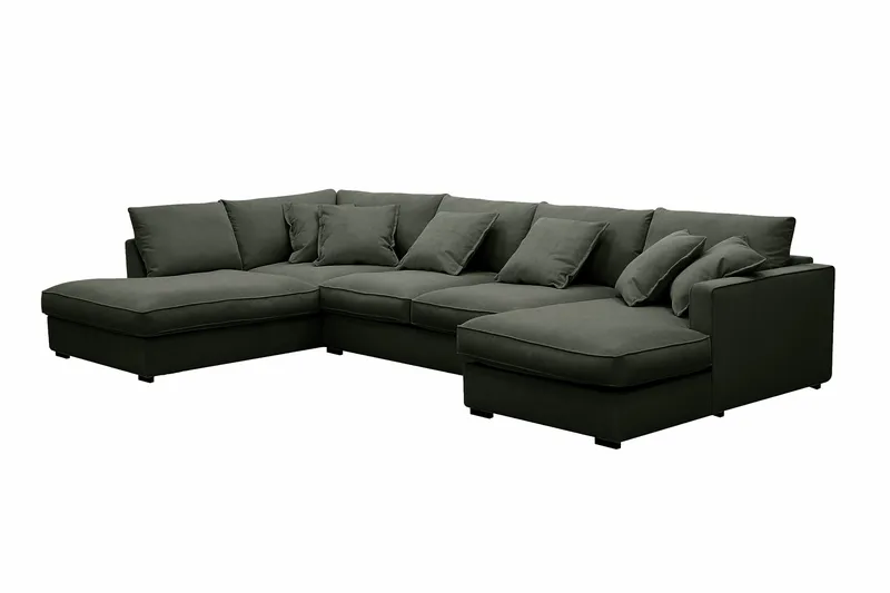 Rossita Lyx 5-sits Högervänd U-formad Extra djup Soffa med Divan och Schäslong i Manchester - Mörkgrön - Möbler - Soffa - U-soffa