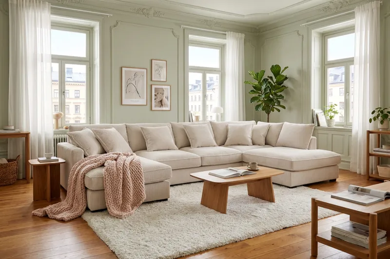 Rossita Lyx 5-sits Högervänd U-formad Extra djup Soffa med Divan och Schäslong i Manchester - Offwhite - Möbler - Soffa - U-soffa