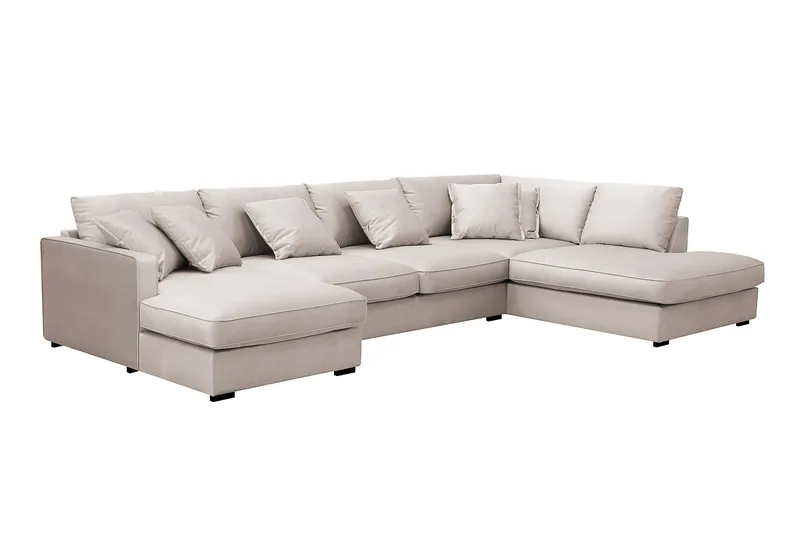 Rossita Lyx 5-sits Högervänd U-formad Extra djup Soffa med Divan och Schäslong i Sammet - Beige - Möbler - Soffa - U-soffa