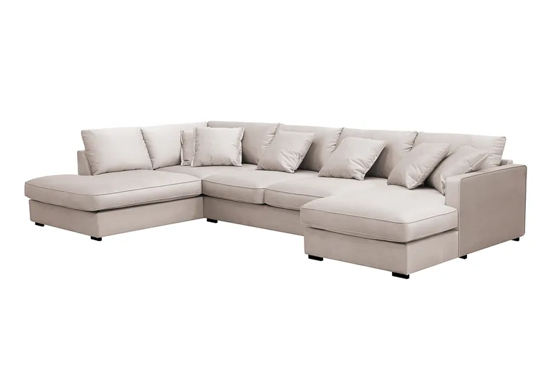 Rossita Lyx 5-sits Högervänd U-formad Extra djup Soffa med Divan och Schäslong i Sammet - Beige - Möbler - Soffa - U-soffa