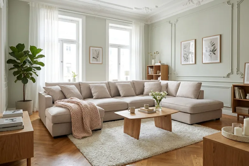 Rossita Lyx 5-sits Högervänd U-formad Extra djup Soffa med Divan och Schäslong i Sammet - Beige - Möbler - Soffa - U-soffa