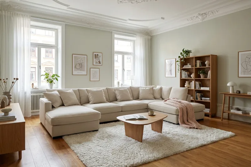 Rossita Lyx 5-sits Högervänd U-formad Extra djup Soffa med Divan och Schäslong i Tyg - Beige - Möbler - Soffa - U-soffa
