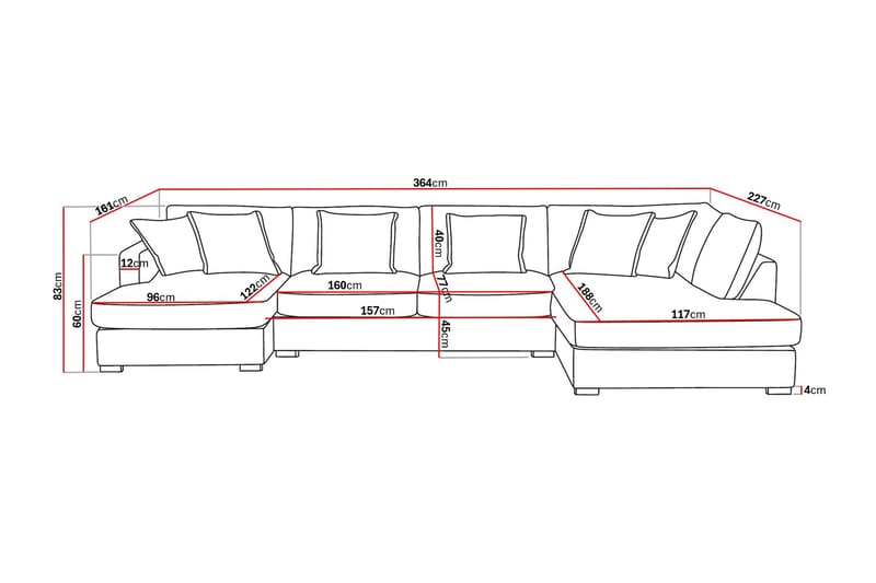 Rossita Lyx 5-sits Högervänd U-formad Extra djup Soffa med Divan och Schäslong i Tyg - Beige - Möbler - Soffa - U-soffa