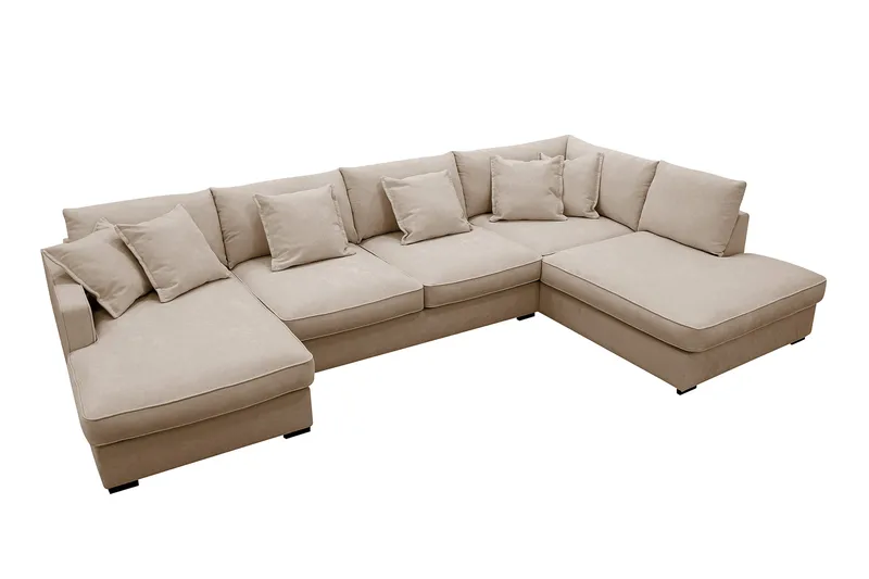 Rossita Lyx 5-sits Högervänd U-formad Extra djup Soffa med Divan och Schäslong i Tyg - Ljusbrun - Möbler - Soffa - U-soffa