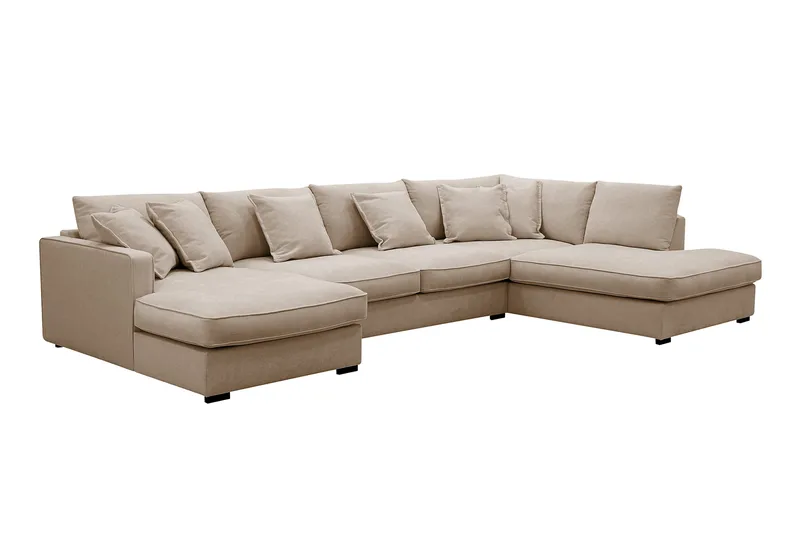 Rossita Lyx 5-sits Högervänd U-formad Extra djup Soffa med Divan och Schäslong i Tyg - Ljusbrun - Möbler - Soffa - U-soffa