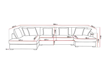Rossita Lyx 5-sits Vänstervänd U-formad Extra djup Soffa med Divan och Schäslong i Chenille - Grå - Möbler - Soffa - U-soffa