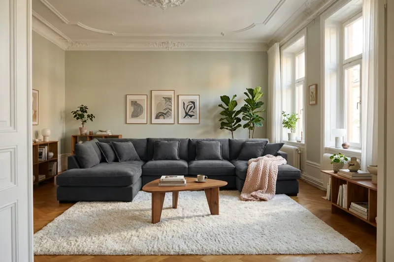Rossita Lyx 5-sits Vänstervänd U-formad Extra djup Soffa med Divan och Schäslong i Chenille - Svart - Möbler - Soffa - U-soffa