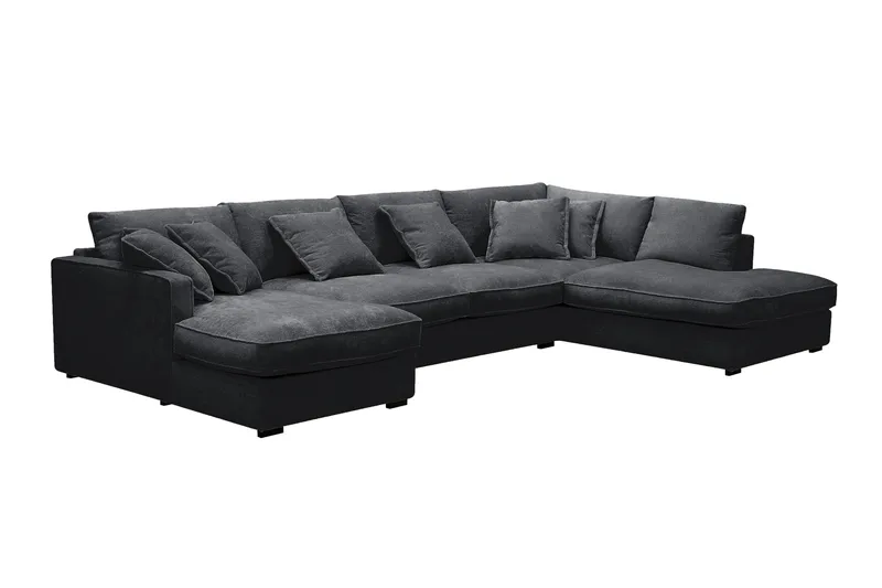 Rossita Lyx 5-sits Vänstervänd U-formad Extra djup Soffa med Divan och Schäslong i Chenille - Svart - Möbler - Soffa - U-soffa