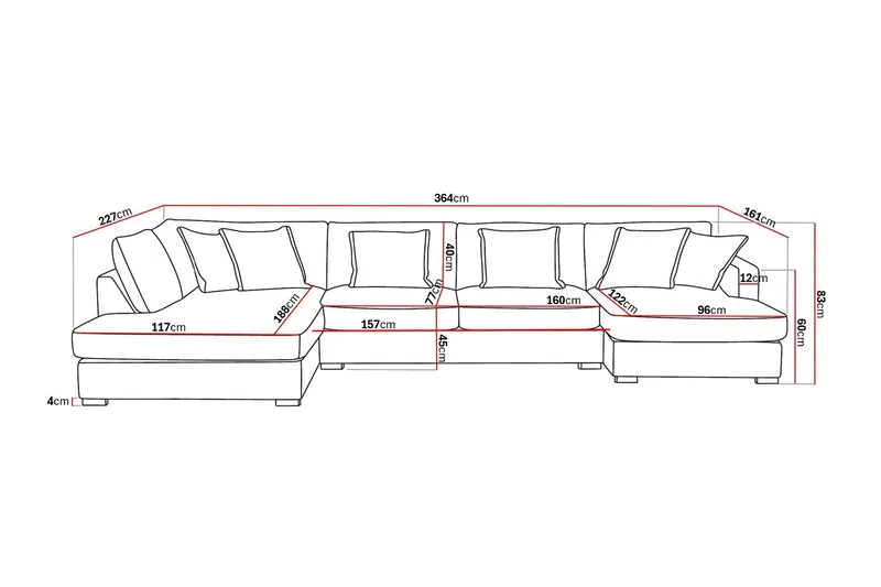 Rossita Lyx 5-sits Vänstervänd U-formad Extra djup Soffa med Divan och Schäslong i Manchester - Mörkbrun - Möbler - Soffa - U-soffa