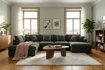 Rossita Lyx 5-sits Vänstervänd U-formad Extra djup Soffa med Divan och Schäslong i Manchester - Mörkgrön - Möbler - Soffa - U-soffa