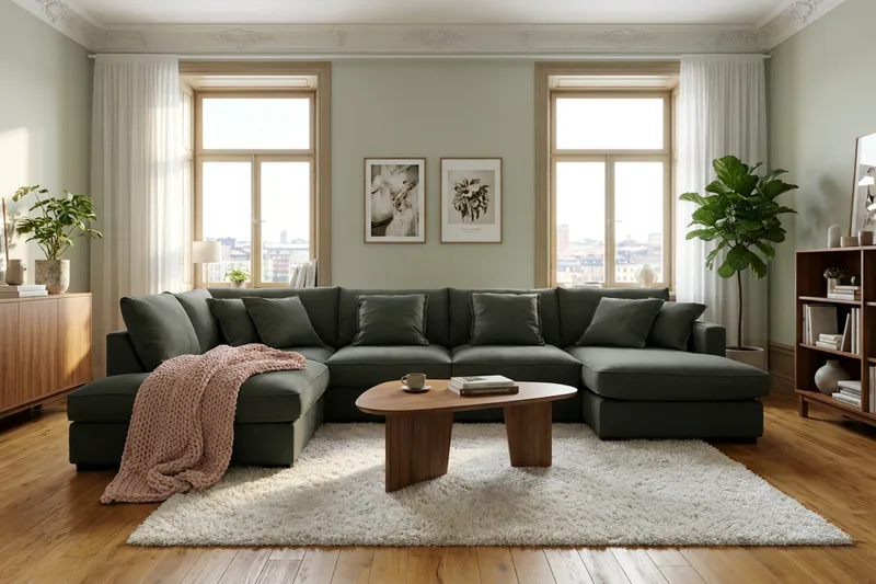 Rossita Lyx 5-sits Vänstervänd U-formad Extra djup Soffa med Divan och Schäslong i Manchester - Mörkgrön - Möbler - Soffa - U-soffa