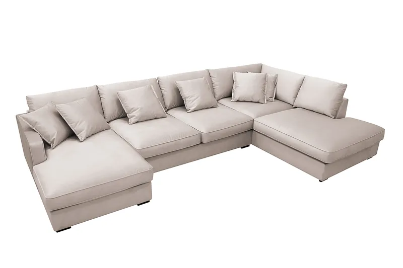 Rossita Lyx 5-sits Vänstervänd U-formad Extra djup Soffa med Divan och Schäslong i Sammet - Beige - Möbler - Soffa - U-soffa