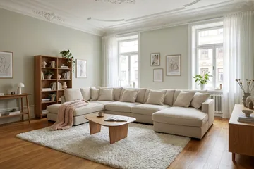 Rossita Lyx 5-sits Vänstervänd U-formad Extra djup Soffa med Divan och Schäslong i Tyg - Beige - Möbler - Soffa - U-soffa