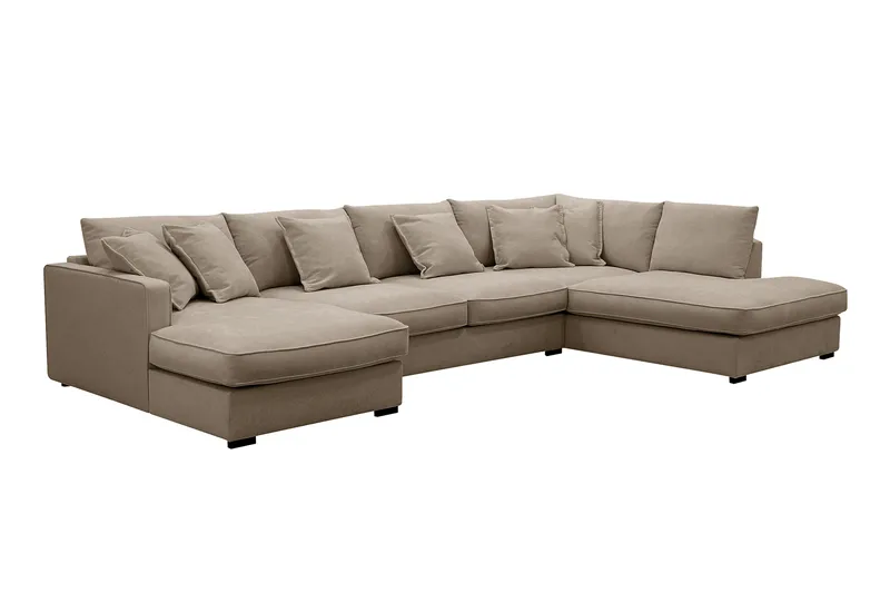 Rossita Lyx 5-sits Vänstervänd U-formad Extra djup Soffa med Divan och Schäslong i Tyg - Brun - Möbler - Soffa - U-soffa