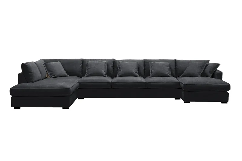 Rossita Lyx 6-sits Högervänd U-formad Extra djup Soffa med Divan och Schäslong i Chenille - Svart - Möbler - Soffa - U-soffa