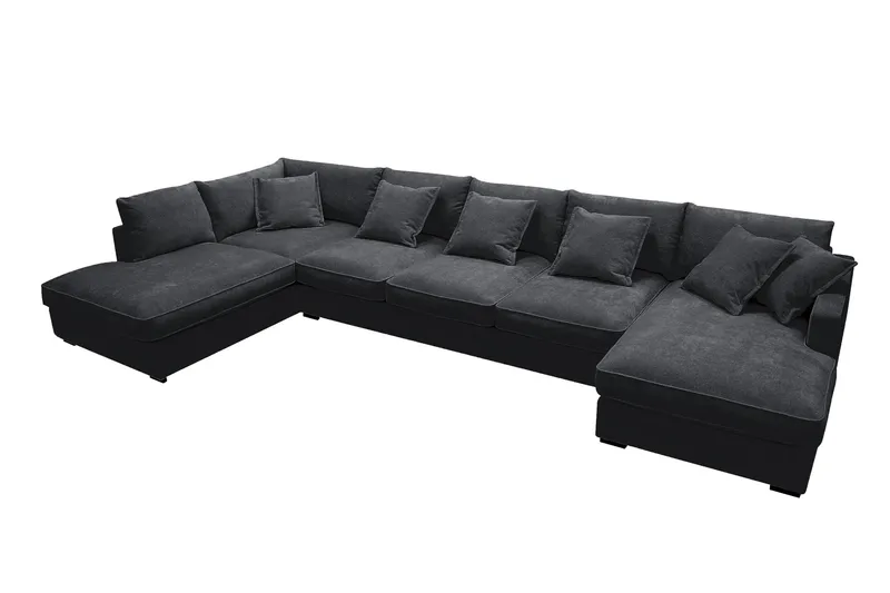 Rossita Lyx 6-sits Högervänd U-formad Extra djup Soffa med Divan och Schäslong i Chenille - Svart - Möbler - Soffa - U-soffa