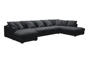 Rossita Lyx 6-sits Högervänd U-formad Extra djup Soffa med Divan och Schäslong i Chenille - Trenza 01, Svart Chenille - Möbler - Soffa - U-soffa
