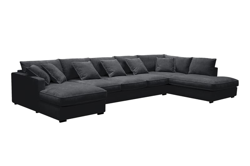 Rossita Lyx 6-sits Högervänd U-formad Extra djup Soffa med Divan och Schäslong i Chenille - Trenza 01, Svart Chenille - Möbler - Soffa - U-soffa