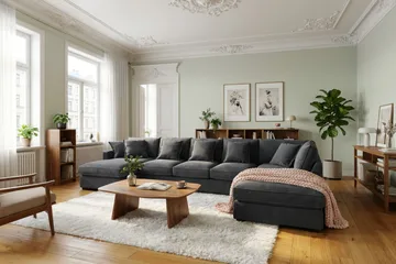 Rossita Lyx 6-sits Högervänd U-formad Extra djup Soffa med Divan och Schäslong i Chenille - Trenza 01, Svart Chenille - Möbler - Soffa - U-soffa