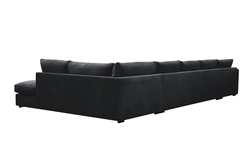 Rossita Lyx 6-sits Högervänd U-formad Extra djup Soffa med Divan och Schäslong i Chenille - Trenza 01, Svart Chenille - Möbler - Soffa - U-soffa