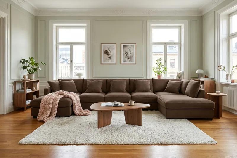 Rossita Lyx 6-sits Högervänd U-formad Extra djup Soffa med Divan och Schäslong i Manchester - Mörkbrun - Möbler - Soffa - U-soffa
