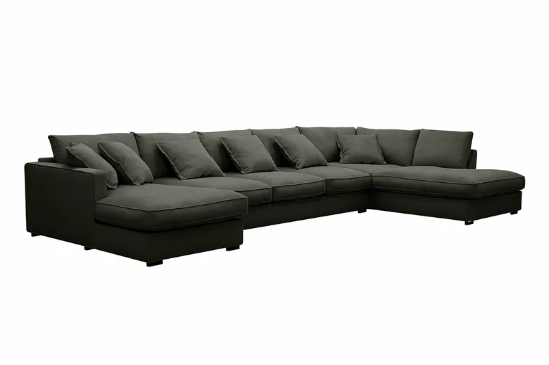 Rossita Lyx 6-sits Högervänd U-formad Extra djup Soffa med Divan och Schäslong i Manchester - Mörkgrön - Möbler - Soffa - U-soffa