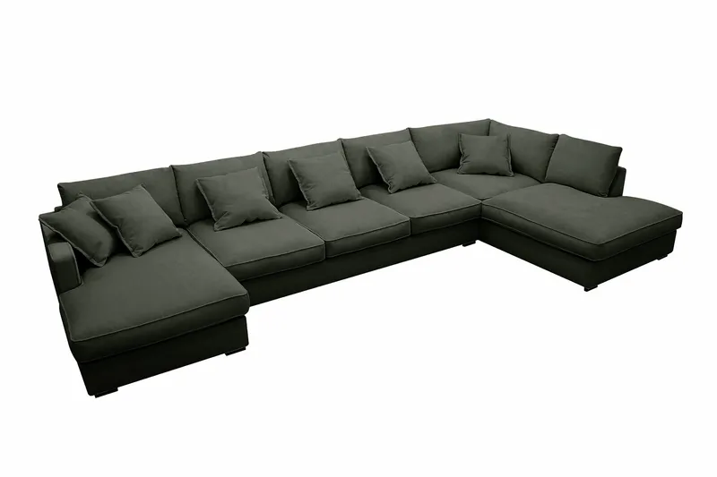 Rossita Lyx 6-sits Högervänd U-formad Extra djup Soffa med Divan och Schäslong i Manchester - Mörkgrön - Möbler - Soffa - U-soffa
