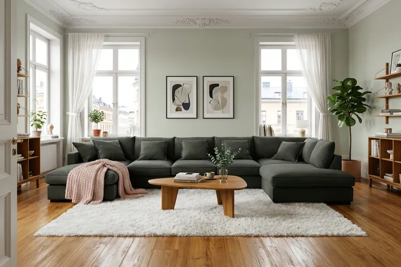 Rossita Lyx 6-sits Högervänd U-formad Extra djup Soffa med Divan och Schäslong i Manchester - Mörkgrön - Möbler - Soffa - U-soffa
