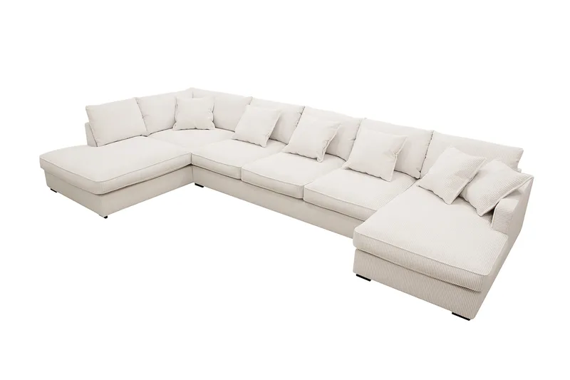 Rossita Lyx 6-sits Högervänd U-formad Extra djup Soffa med Divan och Schäslong i Manchester - Naturvit - Möbler - Soffa - U-soffa