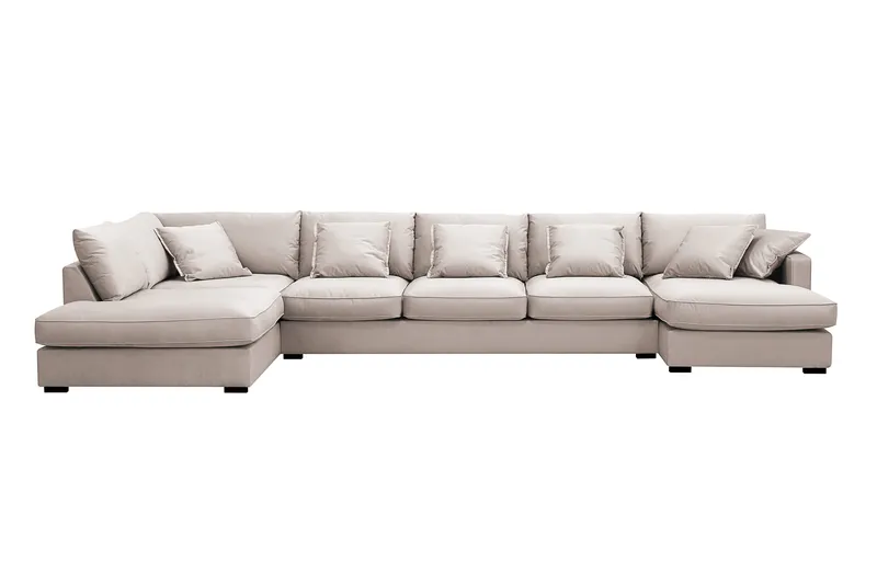 Rossita Lyx 6-sits Högervänd U-formad Extra djup Soffa med Divan och Schäslong i Sammet - Beige - Möbler - Soffa - U-soffa