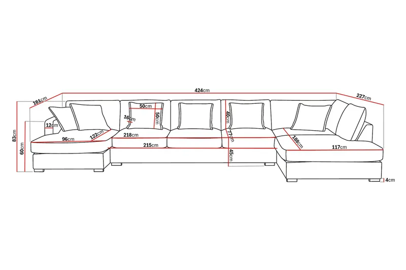 Rossita Lyx 6-sits Högervänd U-formad Extra djup Soffa med Divan och Schäslong i Sammet - Beige - Möbler - Soffa - U-soffa
