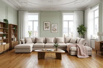 Rossita Lyx 6-sits Högervänd U-formad Extra djup Soffa med Divan och Schäslong i Sammet - Beige - Möbler - Soffa - U-soffa