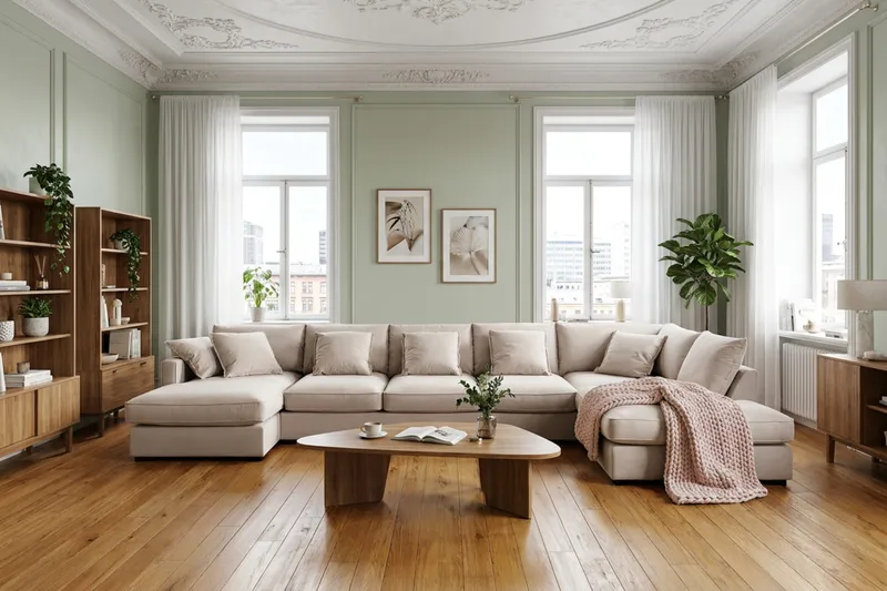 Rossita Lyx 6-sits Högervänd U-formad Extra djup Soffa med Divan och Schäslong i Sammet - Beige - Möbler - Soffa - U-soffa